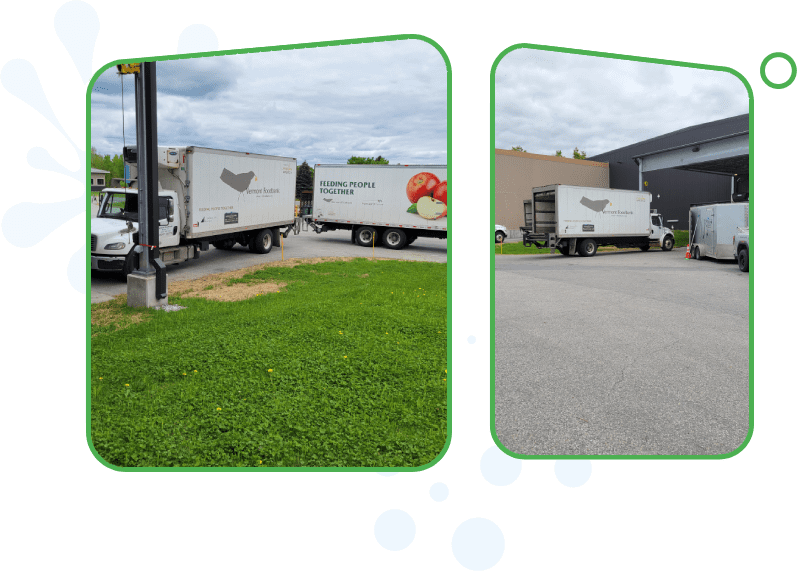 A picture of two trucks parked in front of a building.