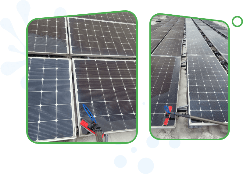 A collage of two pictures with solar panels.
