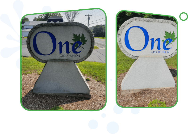 Two pictures of a sign that says one.
